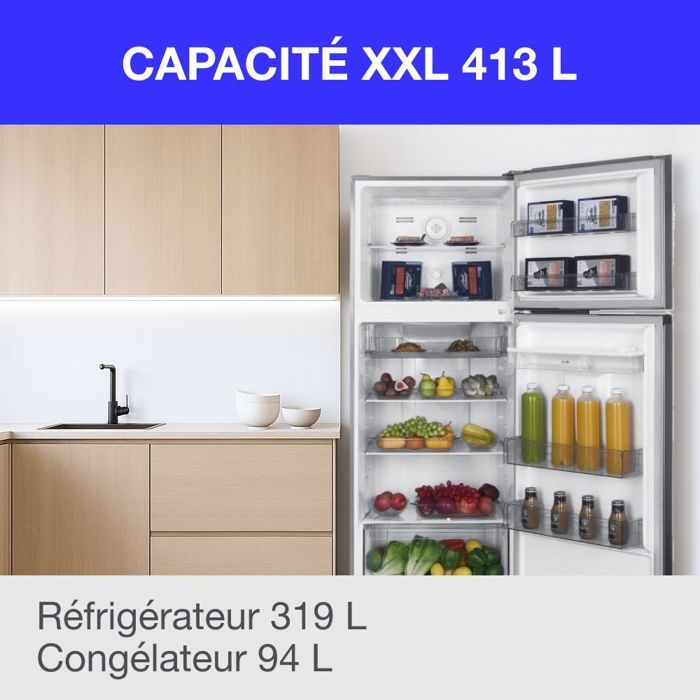 Réfrigérateur congélateur haut - CONTINENTAL EDISON - 413L - Total No Frost(Sans givre) - inox - L70 cm x H 178 cm