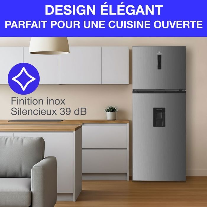 Réfrigérateur congélateur haut - CONTINENTAL EDISON - 413L - Total No Frost(Sans givre) - inox - L70 cm x H 178 cm