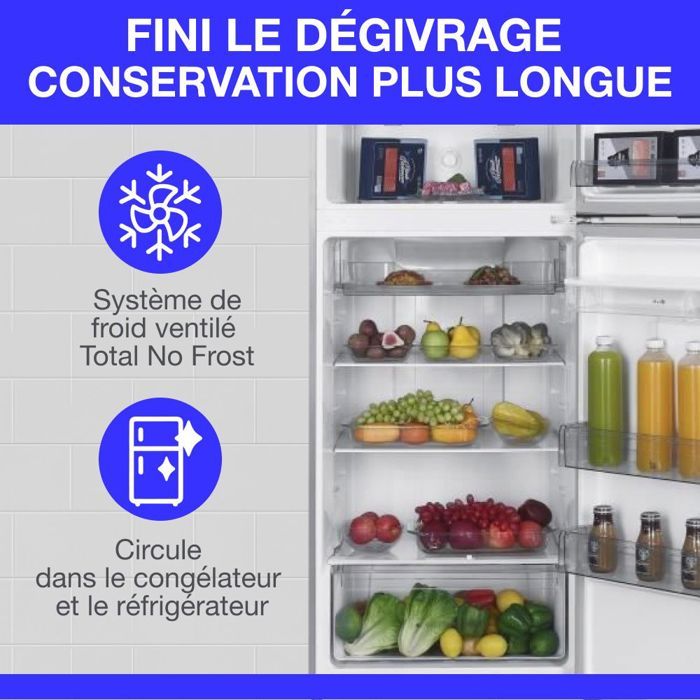 Réfrigérateur congélateur haut - CONTINENTAL EDISON - 413L - Total No Frost(Sans givre) - inox - L70 cm x H 178 cm