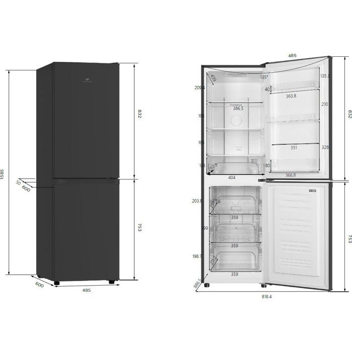 Réfrigérateur congélateur bas - CONTINENTAL EDISON - CEFC193NFB3 - Classe E - 193 L - 48,5 x 60 x 158,5 cm - Noir