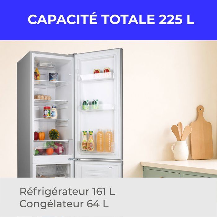 Réfrigérateur combiné - CONTINENTAL EDISON - CEFC225NFS - 225L - Total No Frost(Sans givre) - L48,5 x P60 x H175 cm-Classe E -Silver