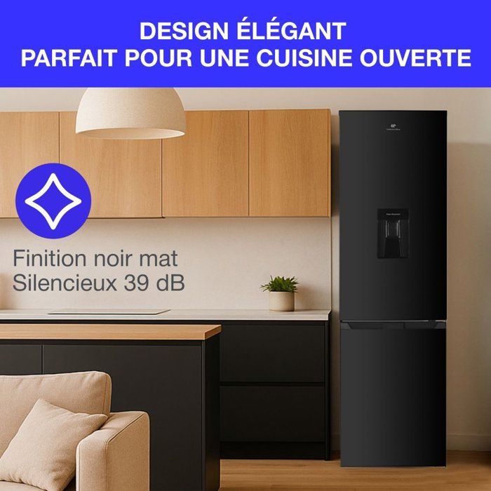 Réfrigérateur congélateur bas CONTINENTAL EDISON - 251L -Total No Frost(Sans givre) - Noir - L 54 cm x H 180 cm
