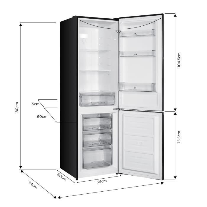 RÈfrigÈrateur congÈlateur bas CONTINENTAL EDISON - 253L - Total No Frost - Noir