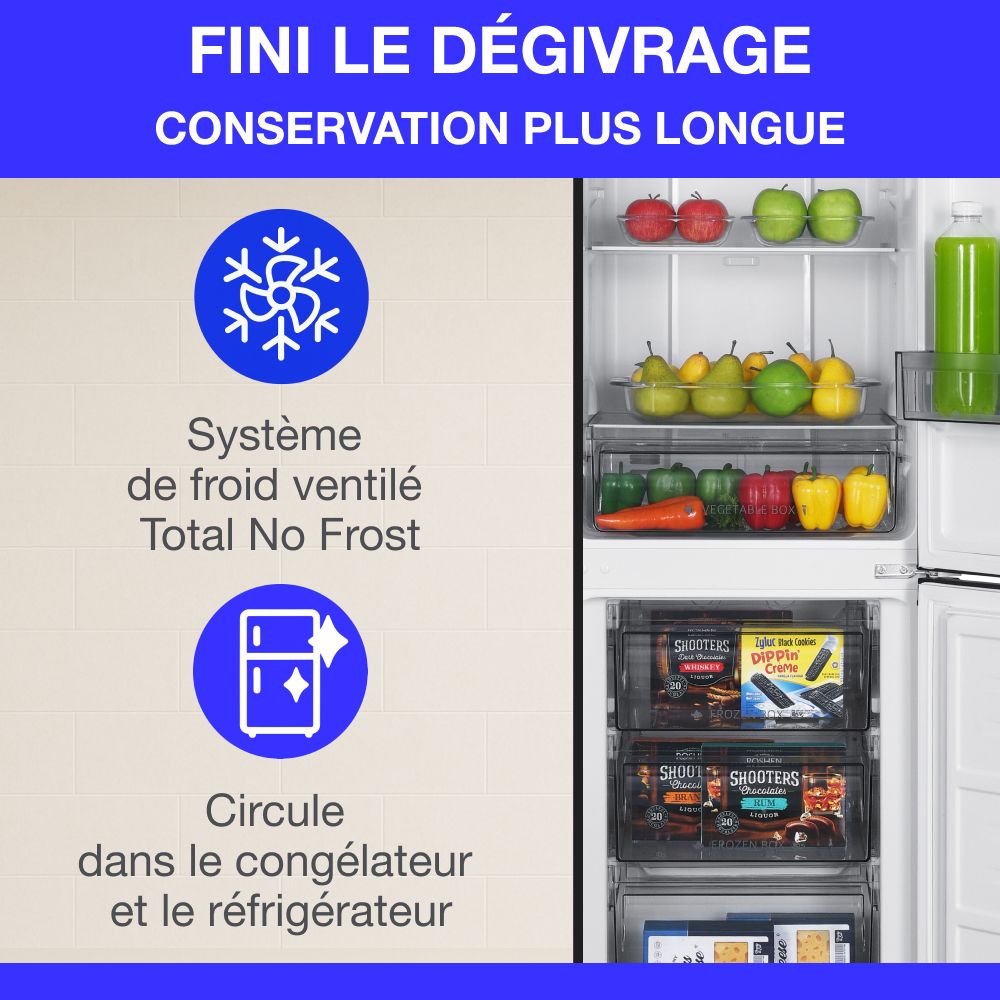 Réfrigérateur congélateur bas CONTINENTAL EDISON - 253L - Total No Frost (Sans givre)- Noir