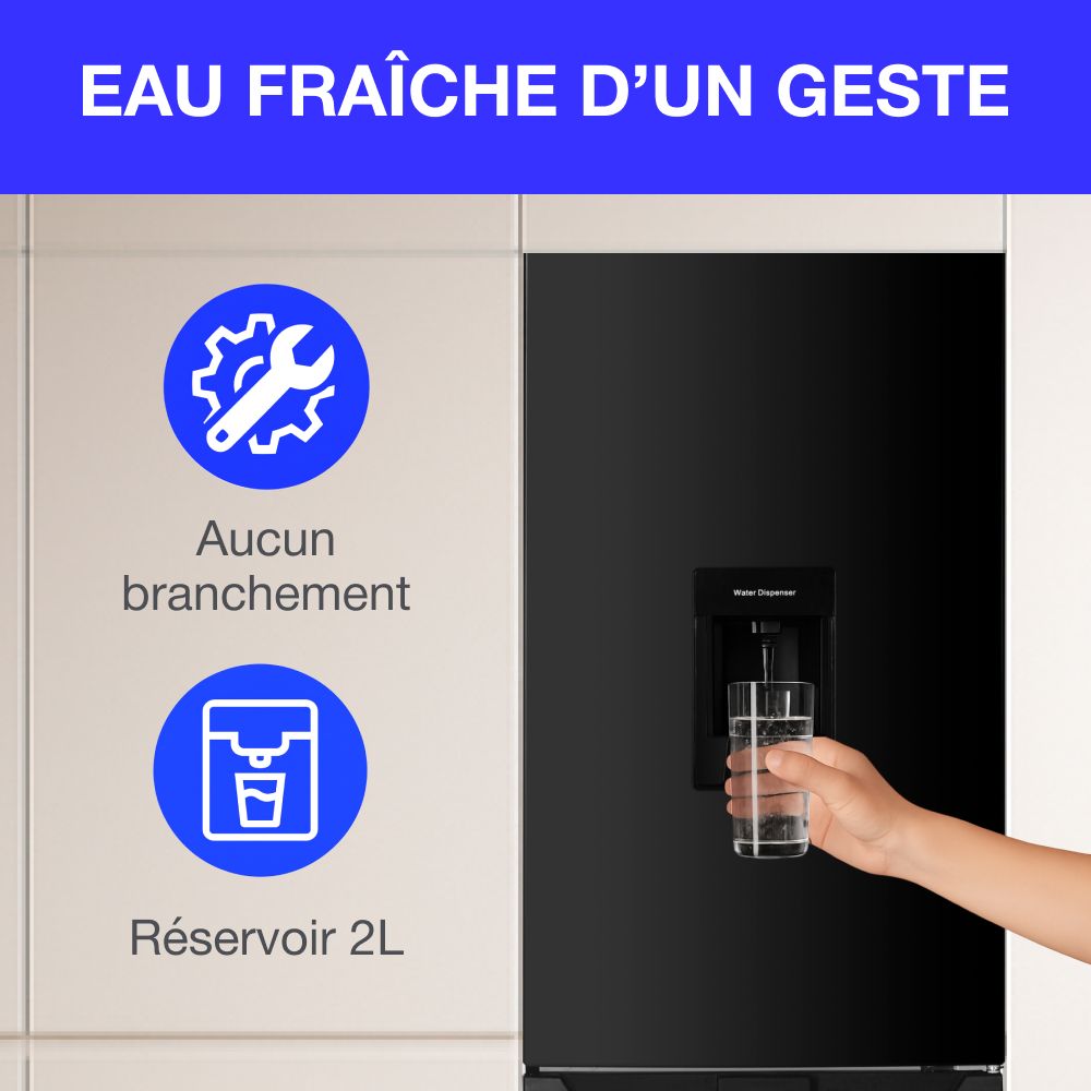 Réfrigérateur congélateur bas CONTINENTAL EDISON - 251L -Total No Frost(Sans givre) - Noir - L 55 cm x H 180 cm