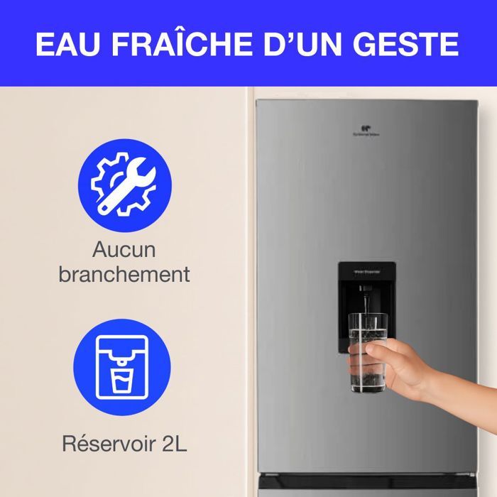 Réfrigérateur congélateur bas 251L - CONTINENTAL EDISON - Total No Frost - Inox - Classe D - L 55 cm x H 180 cm