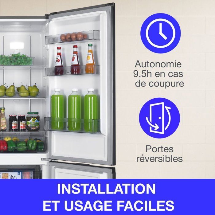 Réfrigérateur congélateur bas CONTINENTAL EDISON CEFC251NFS - Sans givre (congélateur et réfrigérateur) - 253L - Classe E - Inox