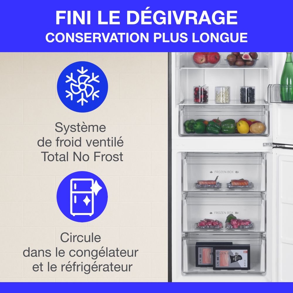 Réfrigérateur congélateur bas - CONTINENTAL EDISON - 325L - Total No Frost (Sans givre) - distributeur d'eau- Noir