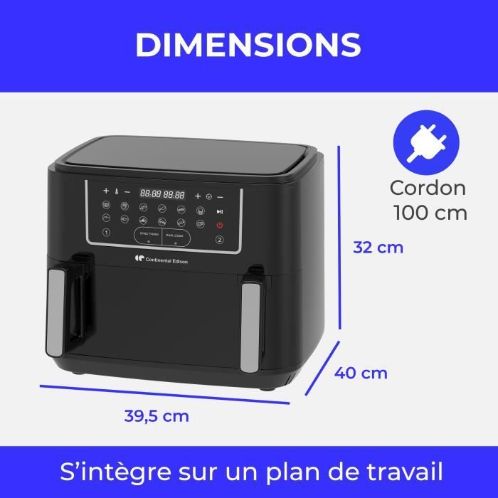 Friteuse a air sans huile - CONTINENTAL EDISON - CEFR2400TB - 2600 W - 10,5 L - Noir