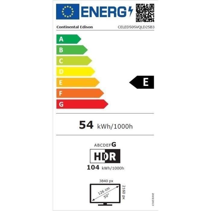 TV QLED - CONTINENTAL EDISON - CELED50SVQLD25B3 - 50'' (126 cm) - UHD 4K 3840x2160 - SMART VIDAA - 3xHDMI - 2xUSB