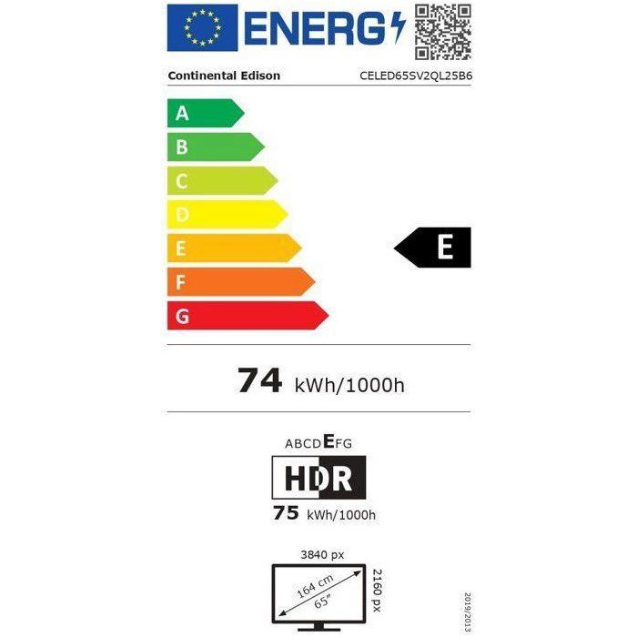 TV LED QLED - CONTINENTAL EDISON - 65“ (164 cm) - 3xHDMI - 2xUSB - Noir - CELED65SV2QL25B6