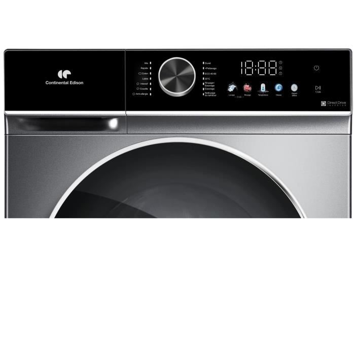 Lave-linge hublot - CONTINENTAL EDISON - CELL1012DDS1 - 10kg - MOTEUR INDUCTION DIRECTE SANS COURROIE -60 cm - 1200 trs/min - Silver