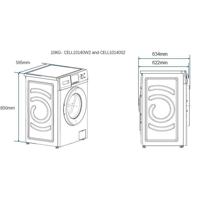 Lave-linge hublot CONTINENTAL EDISON CELL10140S2 - 10 kg - Largeur 60 cm - Classe A - 1400 trs/min - moteur induction -Anthracite