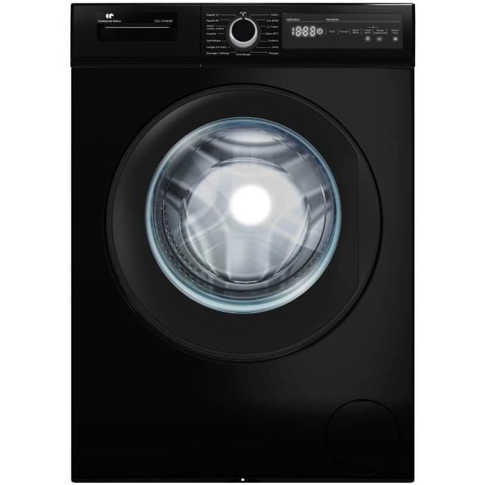 Lave-linge hublot CONTINENTAL EDISON CELL12140IBT - 12 kg - Largeur 59,6 cm - Classe A - 1400 trs/min - moteur induction - noir mat