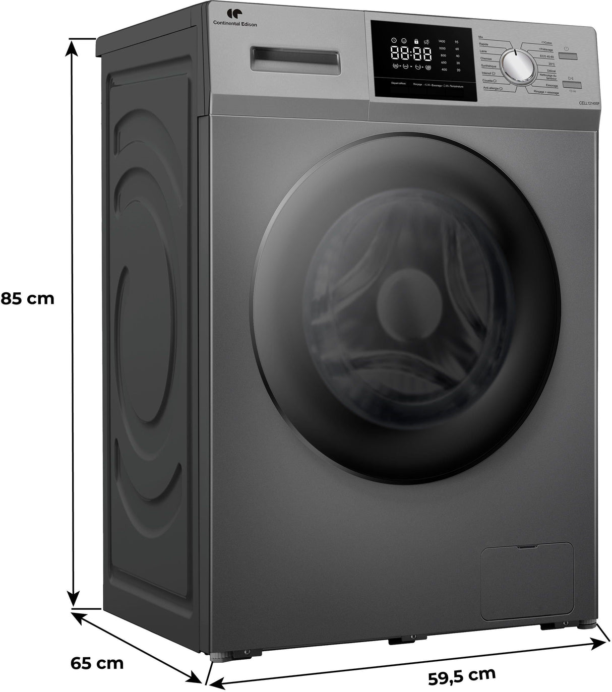 Lave-linge hublot - CONTINENTAL EDISON - CELL12140ISP - 12kg - Induction - 60 cm - 1400 trs/min - Silver