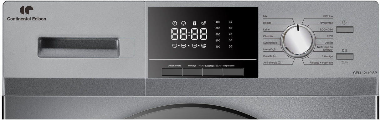 Lave-linge hublot - CONTINENTAL EDISON - CELL12140ISP - 12kg - Induction - 60 cm - 1400 trs/min - Silver