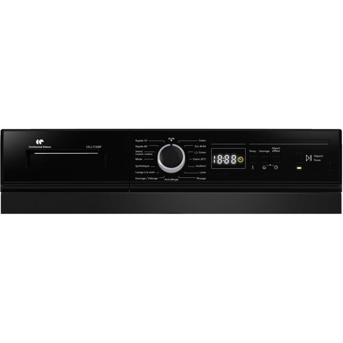 Lave-linge hublot - Pose libre - CONTINENTAL EDISON - CELL712IBP - 7 kg - Induction - 60 cm - 1200 trs/min - Noir mat