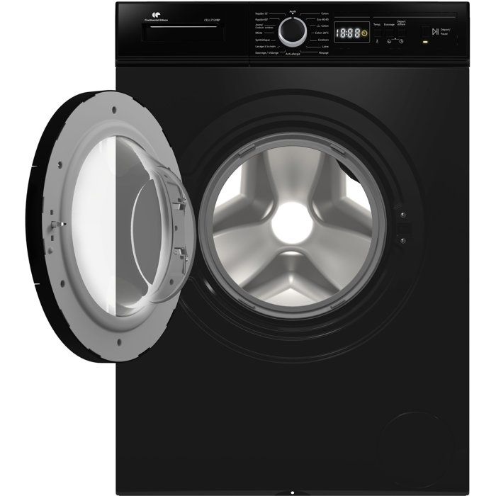 Lave-linge hublot - Pose libre - CONTINENTAL EDISON - CELL712IBP - 7 kg - Induction - 60 cm - 1200 trs/min - Noir mat