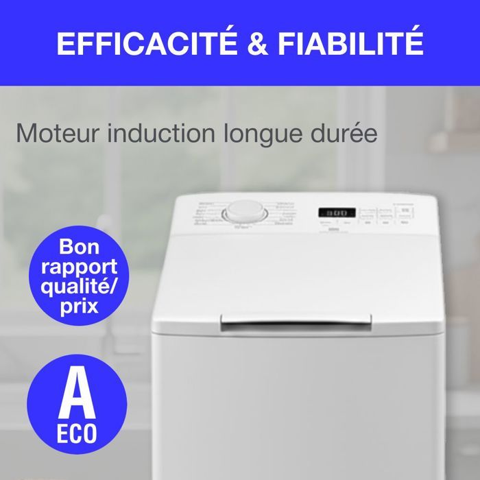 Lave-linge top - CONTINENTAL EDISON CELL712TW - 7 kg - Induction - 40 cm - 1200 trs/min - Blanc
