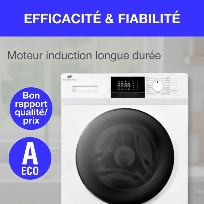 Lave-linge hublot - CONTINENTAL EDISON - CELL8140IW1 - 8kg - Moteur induction - 60 cm - 1400 trs/min - Blanc