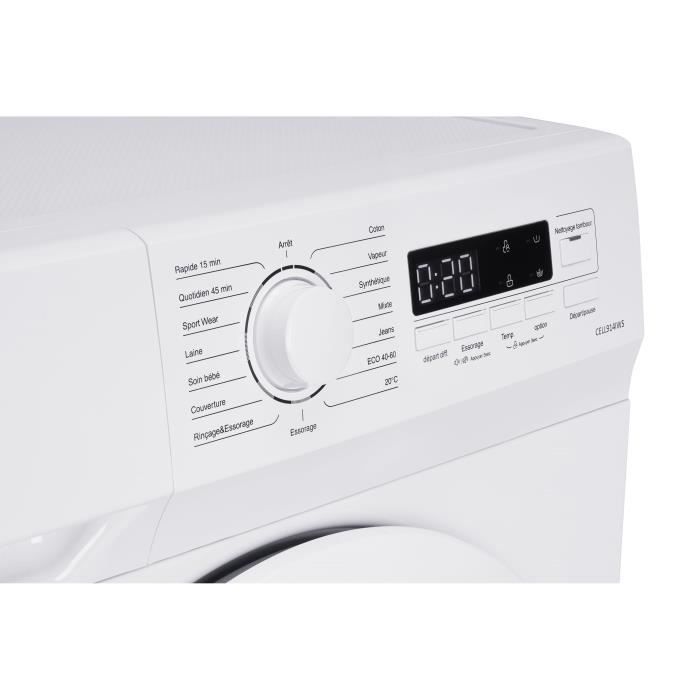 Lave-linge hublot CONTINENTAL EDISON CELL914IWS - 9 kg - Largeur 59,5 cm - Classe A - 1400 trs - moteur induction -Blanc