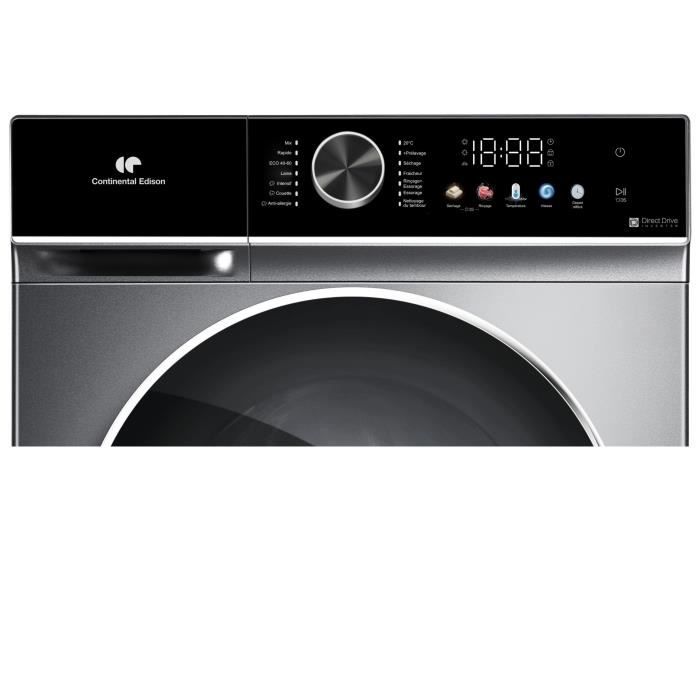 Lave-linge séchant - CONTINENTAL EDISON - CELS106S - 10kg / 6kg - Moteur induction directe - 60 cm - 1200 trs/min - Silver