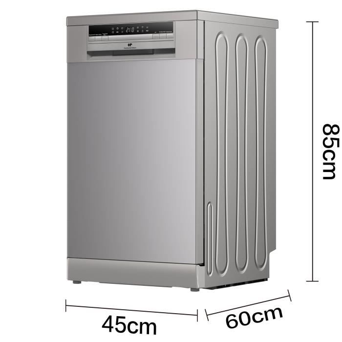 Lave-vaisselle pose libre - CONTINENTAL EDISON - CELV1145S - 11 couverts - 45 cm - 45 dB - Silver