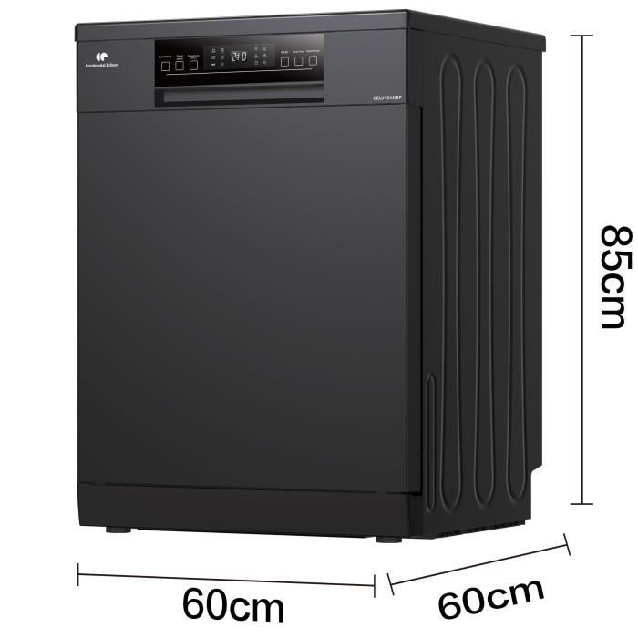 Lave-vaisselle pose-libre - CONTINENTAL EDISON - CELV1544IBP - 15 couverts - Inverter - 60 cm - 42 dB - Noir mat