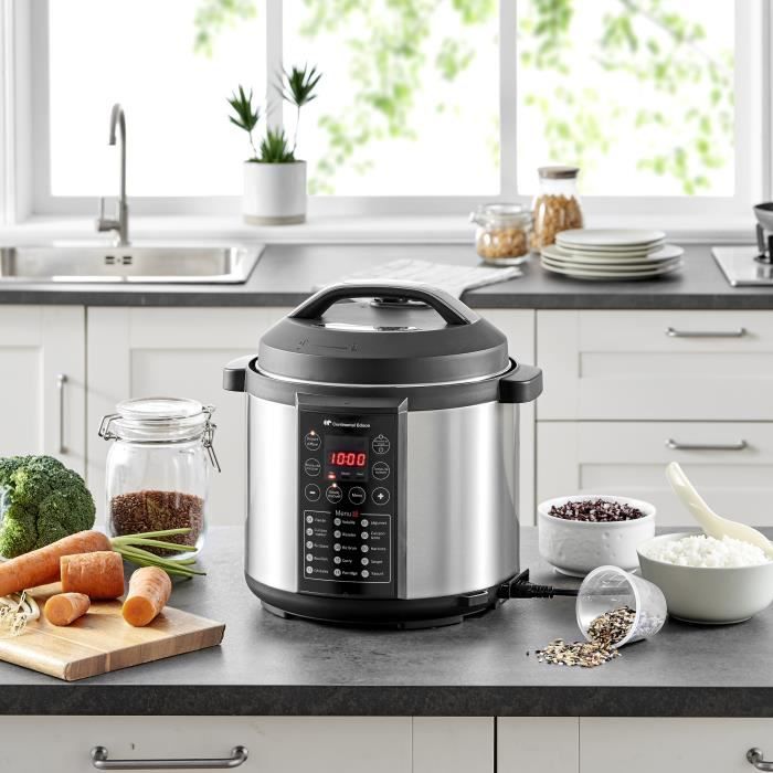 CONTINENTAL EDISON CEMCSP1000I - Multicuiseur Autocuisuer sous pression - 15 programmes - 5,7L - 1000W - Noir & Inox