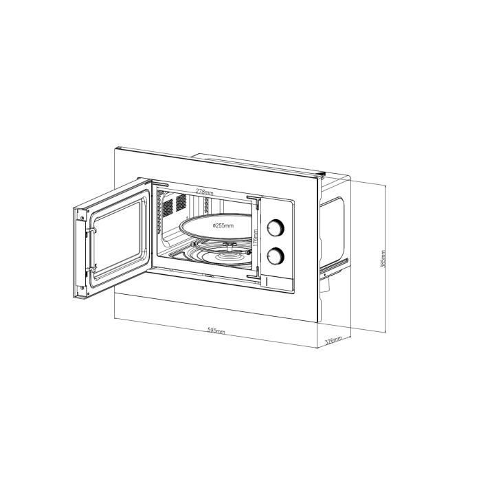Micro-ondes encastrable - CONTINENTAL EDISON - CEMO20EBM2 - 1280 W - L59,5xH38,5xP35,3 cm - 20L - Noir