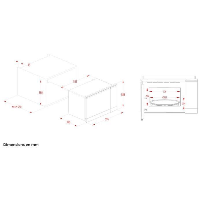 Micro ondes encastrable - CONTINENTAL EDISON - CEMO25GINE - Noir Inox L59,5 x H38,8 x P40,1 cm - 25L
