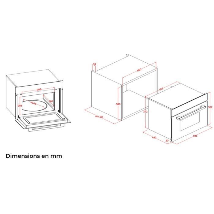 Four a micro-ondes encastrable - CONTINENTAL EDISON - 1450 W - 34 L -Combiné Gril - CEMO34CEB3 - 59,5 x 38,3 x 49,2 cm - Noir