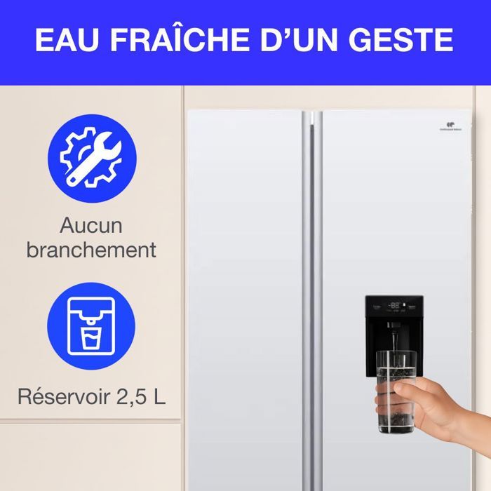 Réfrigérateur américain - CONTINENTAL EDISON - CERA505NFWD - 503 L - Total No Frost (Sans givre) - Classe D - L92 x H177 cm - Blanc