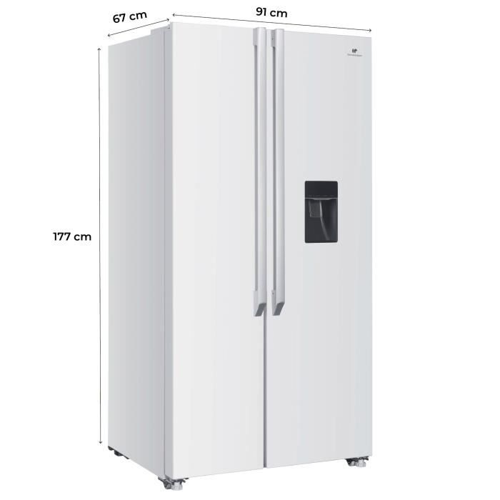 Réfrigérateur américain - Continental Edison - CERA532NFWD - 2 portes - 529 L - L90 x 177 cm - Classe D - Blanc