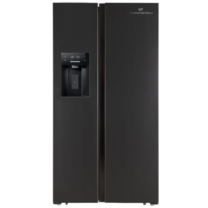 Réfrigérateur américain - CONTINENTAL EDISON - CERANF556B1 - Distributeur eau / glaçons - Classe E - 91,1 x 70,6 x 178 cm - Noir