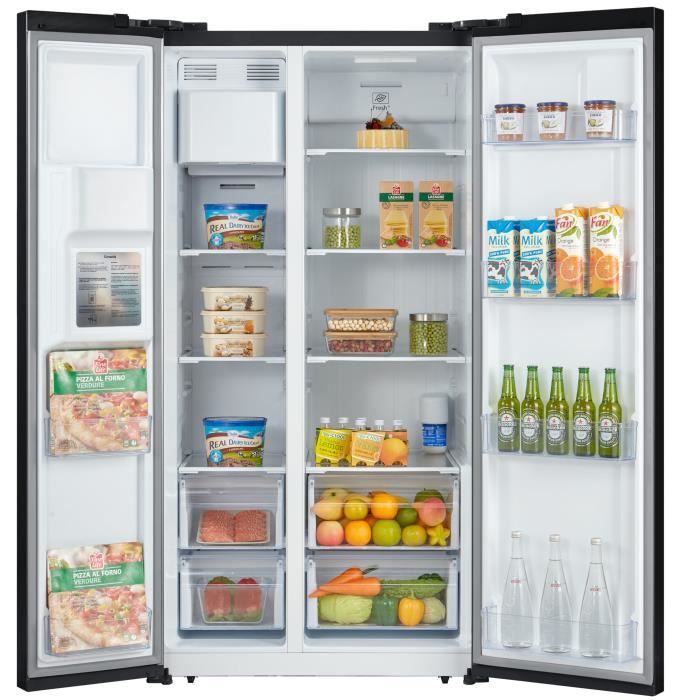 Réfrigérateur américain - CONTINENTAL EDISON - CERANF556B1 - Distributeur eau / glaçons - Classe E - 91,1 x 70,6 x 178 cm - Noir