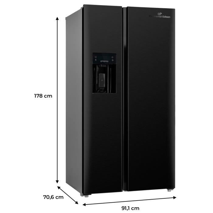 Réfrigérateur américain - CONTINENTAL EDISON - CERANF556B1 - Distributeur eau / glaçons - Classe E - 91,1 x 70,6 x 178 cm - Noir