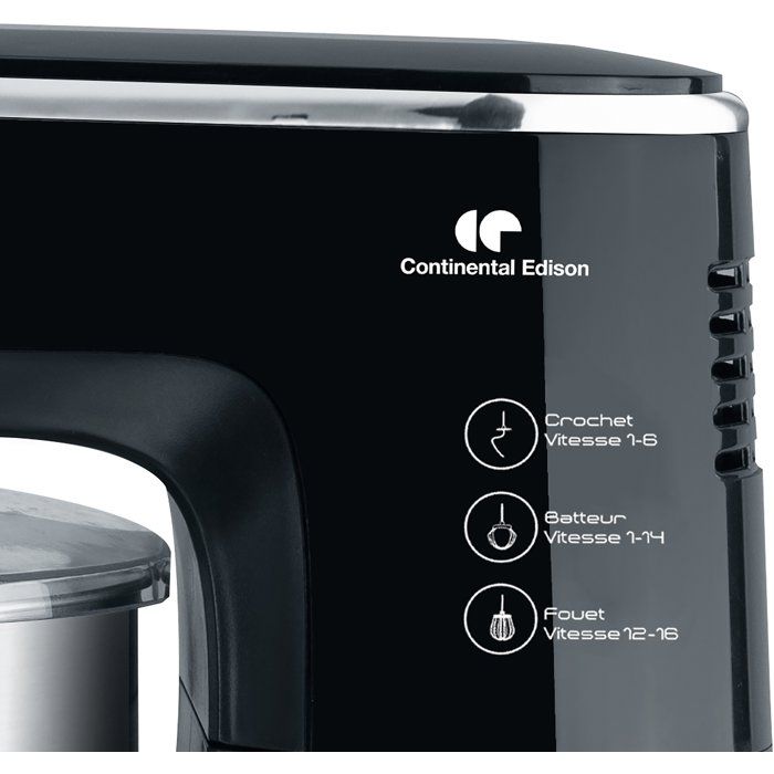 Robot pâtissier - CONTINENTAL EDISON - CERP800B2 - 800 W - 4,3 L - 10 vitesses + pulse - Noir