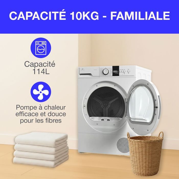Seche-linge pompe a chaleur CONTINENTAL EDISON CESL10PCW2 - 10 kg - 60 cm - Classe E - Blanc