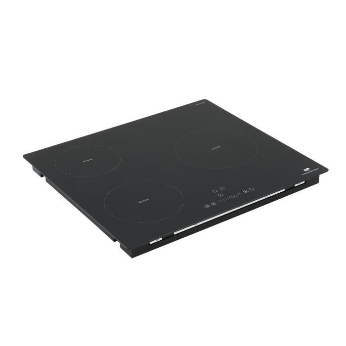 Plaque induction 3 foyers CONTINENTAL EDISON 6200W - 59 x 52 cm - 3 timers - 3 boosters - noir