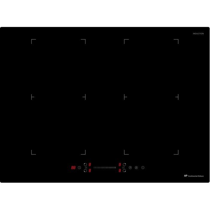 Plaque a induction - CONTINENTAL EDISON - 4 foyers - 7200 W - 70 cm - CETI724Z2FLEX - Noir