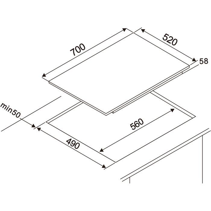 Plaque a induction - CONTINENTAL EDISON - 4 foyers - 7200 W - 70 cm - CETI724Z2FLEX - Noir