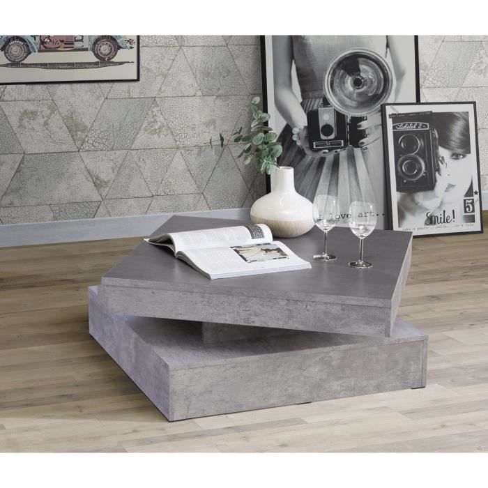 Table basse carrÈe pivotante - Panneau de particules - DÈcor bÈton gris clair - Classique - L 78 x P 78 x H 35,4 cm - COFFEE