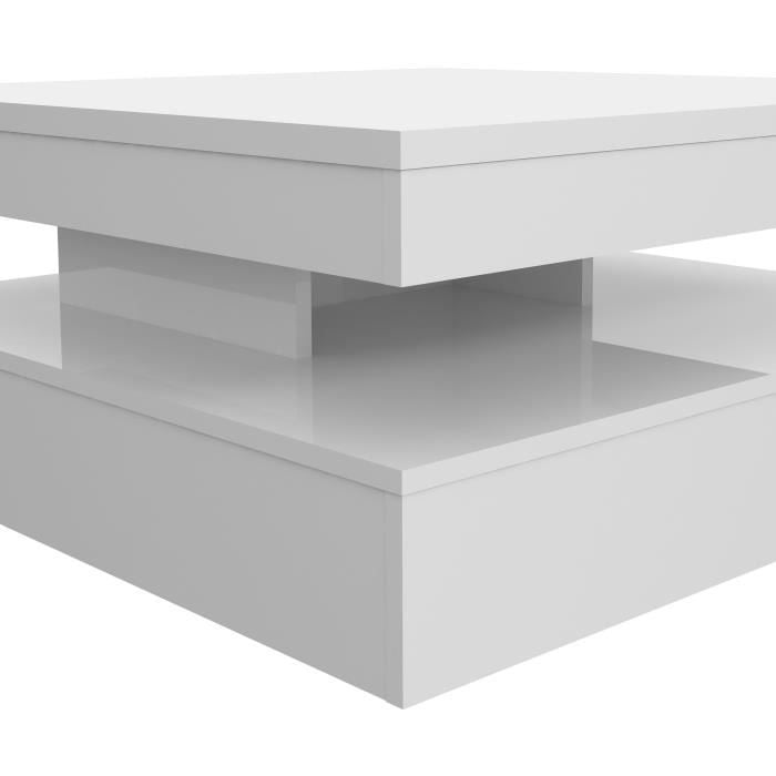 Table basse plateau rotatif - Carré Blanc brillant - 78 x 78 x 36 cm - COFFEE