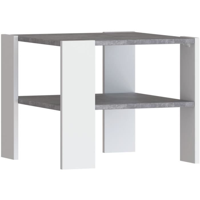 Table basse PILVI 2 Plateaux - Style contemporain - Particules mÈlaminÈ - DÈcor Blanc et bÈton clair - L 55 x P 55 x H 45 cm