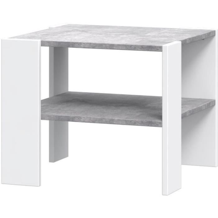 Table basse PILVI 2 Plateaux - Style contemporain - Particules mÈlaminÈ - DÈcor Blanc et bÈton clair - L 55 x P 55 x H 45 cm