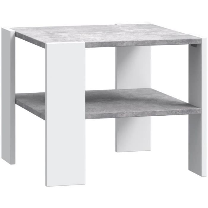 Table basse PILVI 2 Plateaux - Style contemporain - Particules mÈlaminÈ - DÈcor Blanc et bÈton clair - L 55 x P 55 x H 45 cm