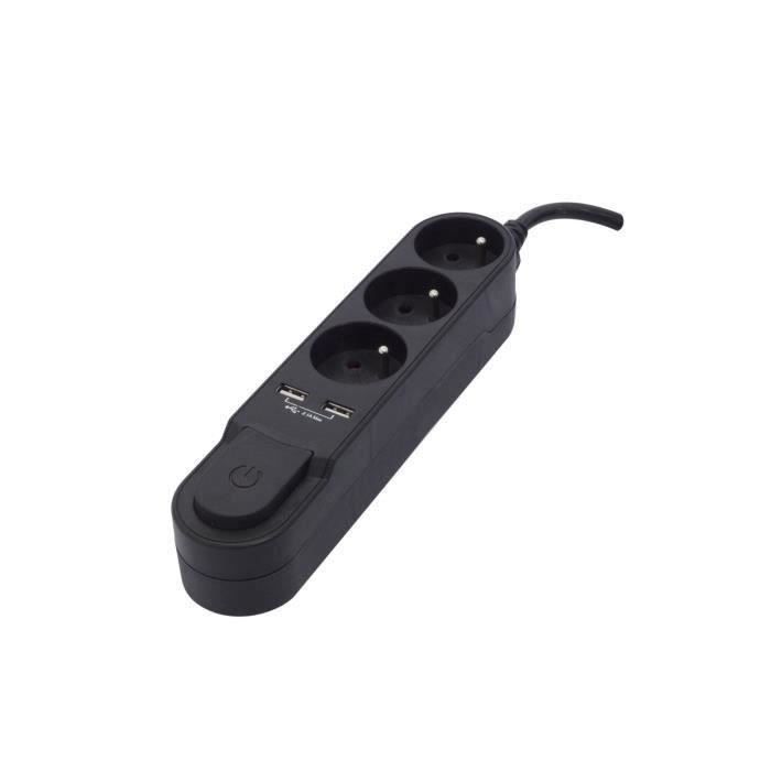 CHACON Bloc multiprise avec interrupteur 3 prises 16 A et 2 sorties USB 2A, c‚ble 1,5 m
