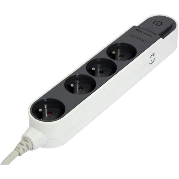 Multiprise - CHACON - Bloc multiprise parafoudre avec interrupteur 4 prises - Gris - 16A - 5m