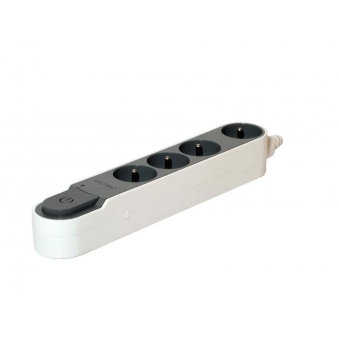 Multiprise - CHACON - Bloc multiprise parafoudre avec interrupteur 4 prises - Gris - 16A - 5m